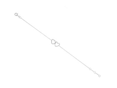 Bracelet chaîne double coeur, diamants 0,07ct, 16-17-18 cm, Or gris 18k - Image Standard - 1