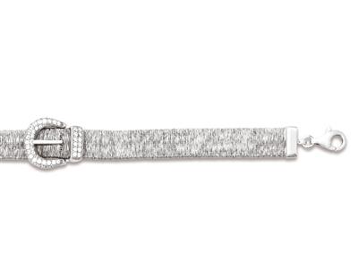 Bracelet Ceinture tissée 10 mm,  boucle Oxydes de Zirconium, 19 cm, Argent 925 rhodié - Image Standard - 1