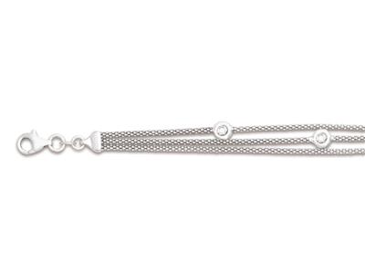 Bracelet Tennis Zircones, 3 rangs chaîne Pop corn, 162 cm, Argent 925 rhodié