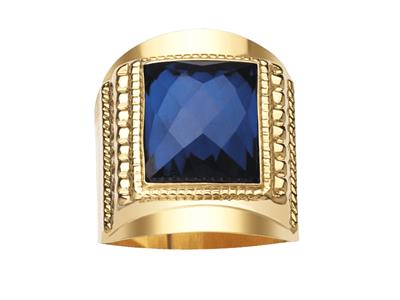 Chevalière carrée motif ciselé 24 mm, oxyde bleue, Or jaune 18k, doigt 70 fermé - Image Standard - 1