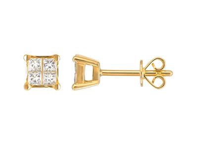 Boucles d'oreilles carrées, diamants princesses 0,33ct, hauteur 5 mm, Or jaune 18k - Image Standard - 1