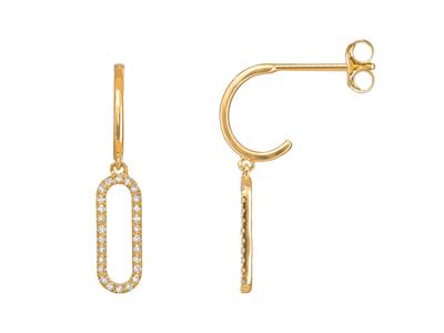 Boucles d'oreilles pendantes, motif Rectangle 20 mm, diamants 0,15ct, Or jaune 18k - Image Standard - 1