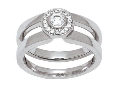 Bague solitaire modulable, diamant rond central 0,12ct, total 0,20ct, Or gris 18k, doigt 58 - Image Standard - 1