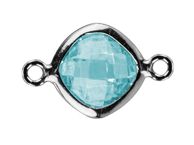 Entre-deux carré Zircone couleur Turquoise 6 mm, anneaux alignés, Argent 925
